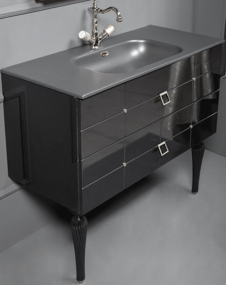 Изображение товара Тумба под раковину Armadi Art Piazza 100 см, напольная, черный, хром, 841-100-BCR