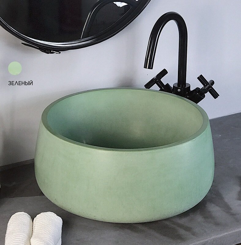 Изображение товара Раковина Onlybeton Чаша 39 см накладная зеленый матовый бетон