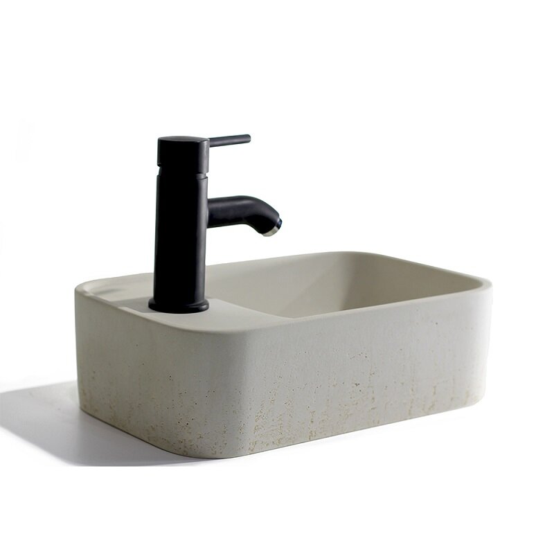 Изображение товара Растворяющая границы современная раковина из бетона Onlybeton Оазис 36.5x23 см с полкой