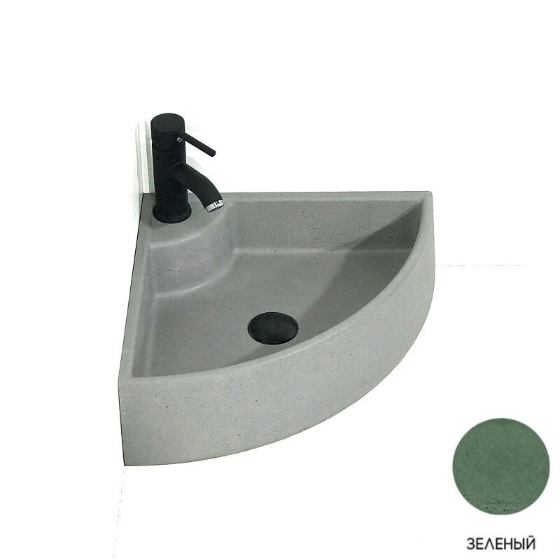 Изображение товара Угловая раковина из бетона Onlybeton Сектор 40 см зелёный матовый