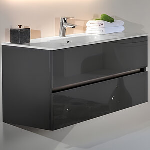 Изображение товара Тумба под раковину Armadi Art Vallessi 100 см подвесная, антрацит глянцевый, 837-100-A glossy