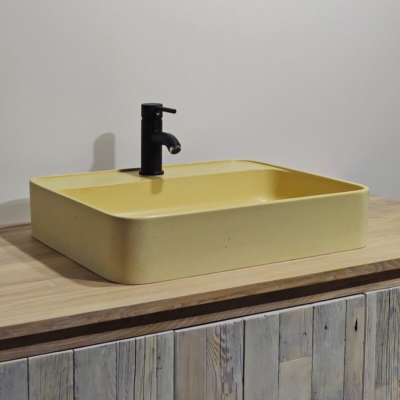 Изображение товара Раковина из бетона Onlybeton Оазис 55x45 см желтый матовый накладная