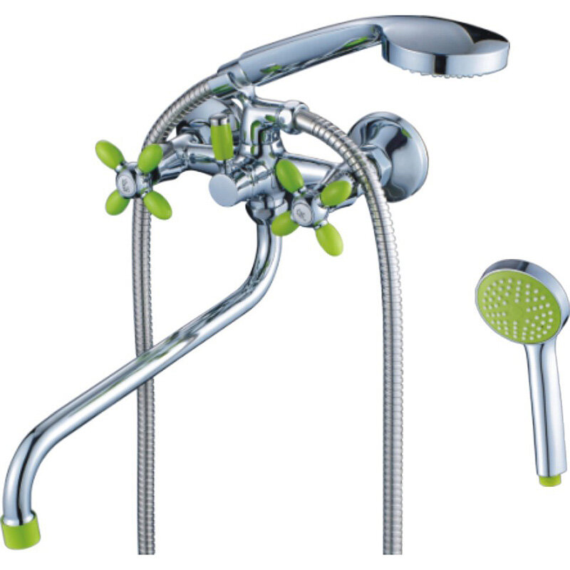 Изображение товара Смеситель для ванны и душа Cron, с душевым гарнитуром, хром/зеленый, CN22127-12