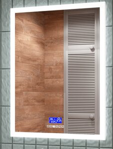 Изображение товара Зеркало Континент Sevilla Led 60 см, с подсветкой, часы, антизапотевание, музыкальная система, ЗЛП178