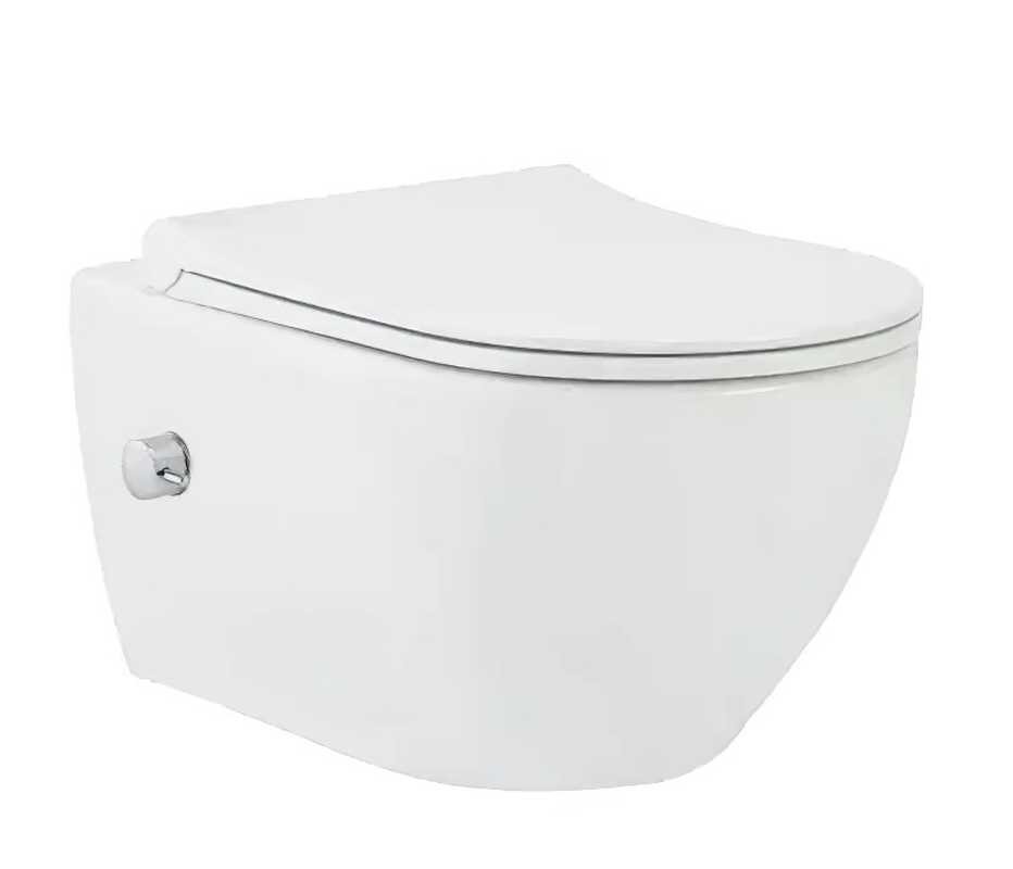 Изображение товара Подвесной безободковый унитаз beWash Bogen 88343601, крышка-сиденье с микролифтом, с функцией биде, со смесителем, белый