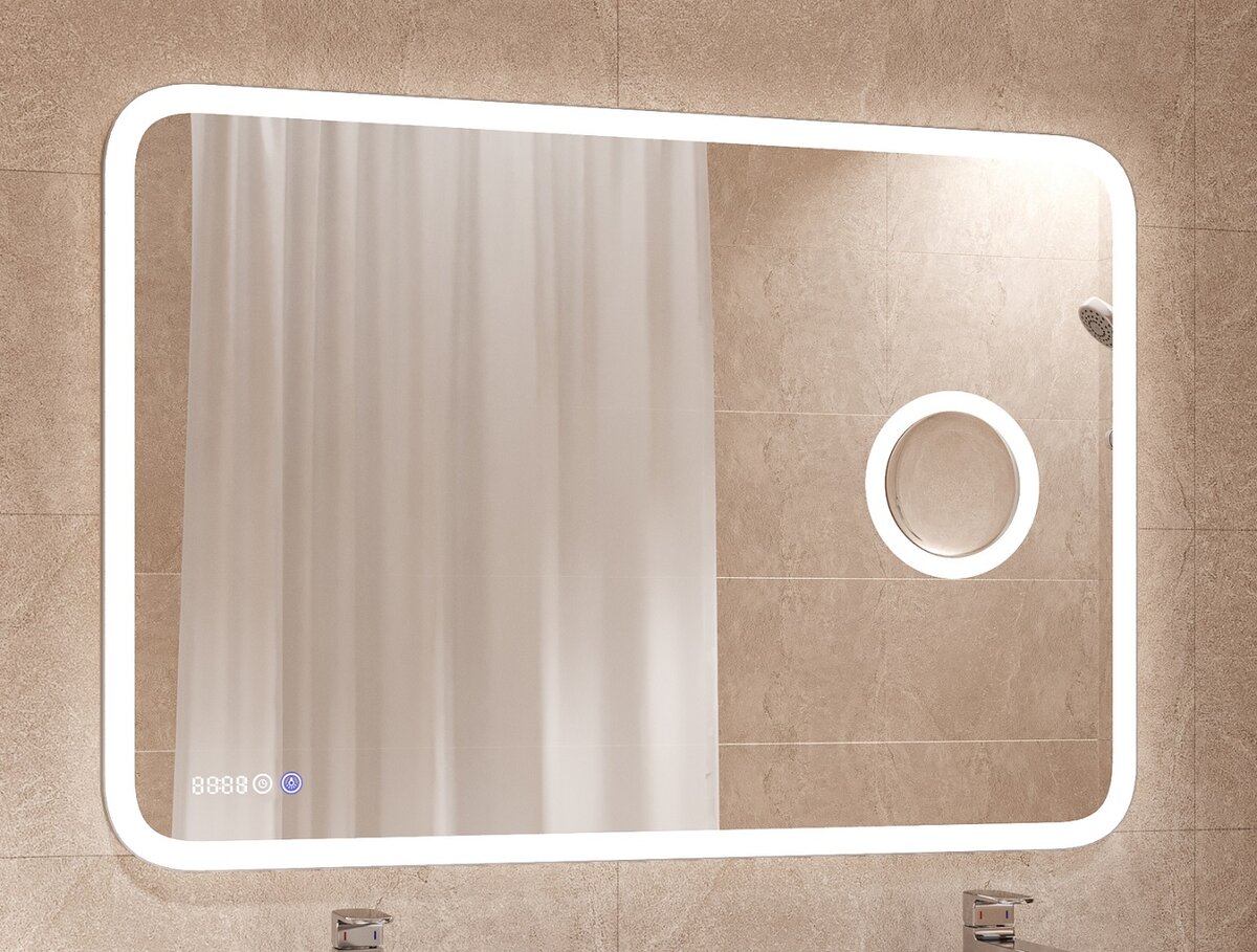 Изображение товара Зеркало Континент Bliss Led 120 см, с подсветкой, часы, встроенное увеличительное зеркало 3x, ЗЛП333