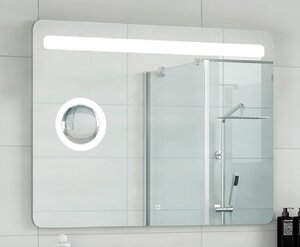 Изображение товара Зеркало Континент Fibra Led 90 см, с подсветкой, встроенное увеличительное зеркало 3x, ЗЛП949