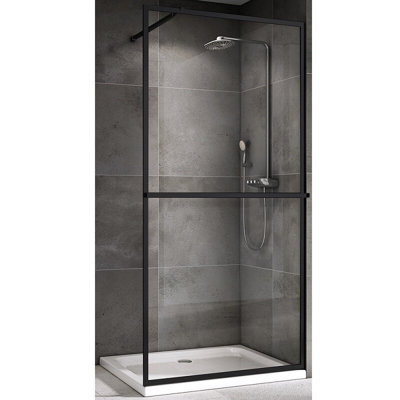 Изображение товара Душевая стенка Abber Immer Offen AG60100B, 100 см, со свободным входом, стекло прозрачное, профиль черный матовый