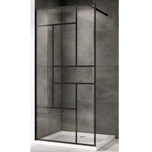 Изображение товара Душевая стенка Abber Immer Offen, 120 см, со свободным входом, стекло прозрачное с черным принтом, профиль черный, AG63120B