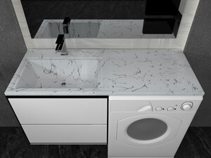 Изображение товара Раковина Stella Polar Мадлен, 120 x 48 см, для установки над стиральной машиной, белый мрамор, левая/правая