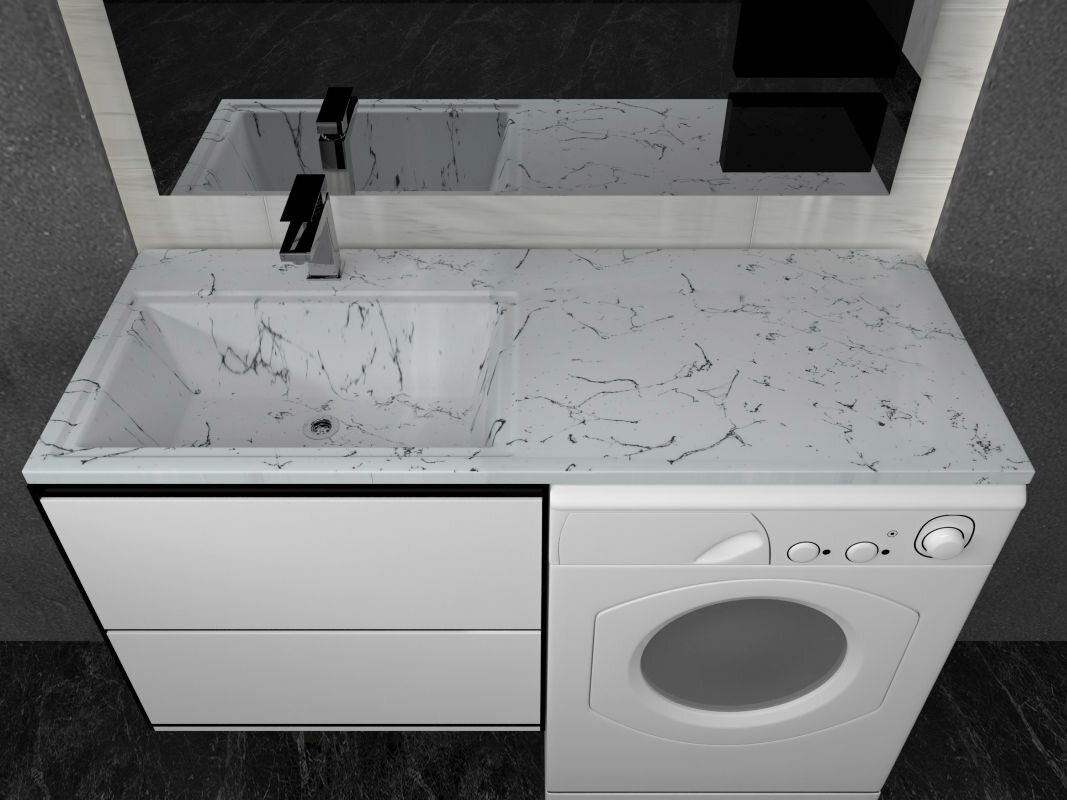Изображение товара Раковина Stella Polar Мадлен SP-00001071/SP-00001153, 120 x 48 см, для установки над стиральной машиной, белый мрамор, левая/правая