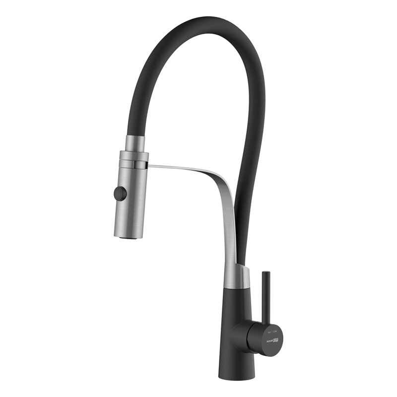 Изображение товара Смеситель для кухонной мойки WasserKRAFT A8417 с гибким изливом и хром/черный