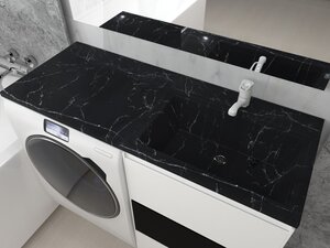 Изображение товара Раковина Stella Polar Мадлен из искусственного камня 120x48 см черный мрамор