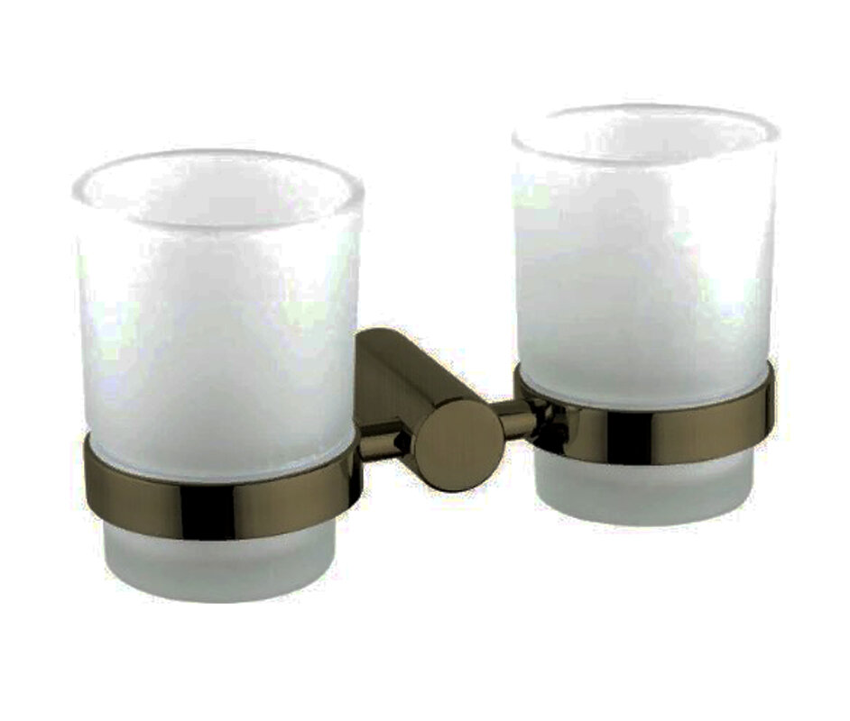 Изображение товара Стакан для щеток с держателем Haiba двойной бронза настенная установка