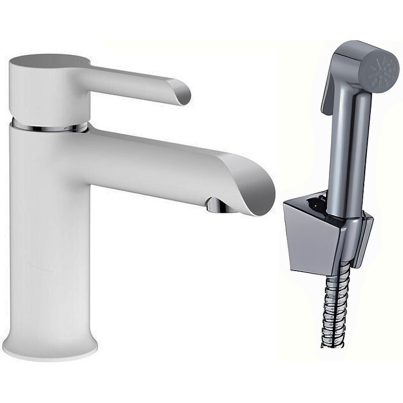 Изображение товара Смеситель для раковины Haiba с гигиенической лейкой белый хром HB12805-8