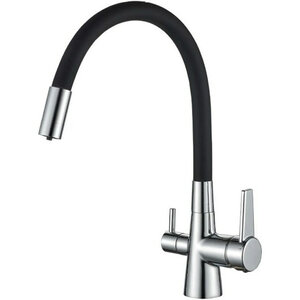 Изображение товара Смеситель для кухонной мойки Haiba, гибкий излив, с подключением фильтра питьевой воды, черный/хром, HB76858-7