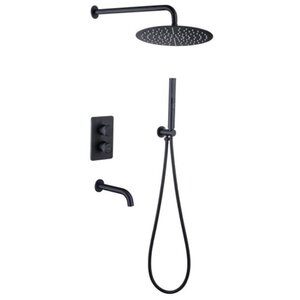 Изображение товара Душевая система Allen Brau Priority 5.31014-31 термостатическая, верхний и ручной душ, излив, черная матовая