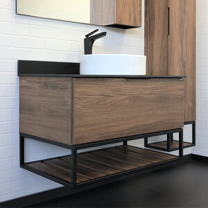 Изображение товара Тумба с раковиной Comfortу Порто, 90 см, подвесная, дуб темно-коричневый, раковина Comfortу белая, 00-00008927 (00-00008927CF)