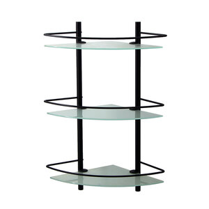 Изображение товара Полка в ванную WasserKRAFT Серия К, стеклянная, тройная, угловая, черный матовый, K-3133B