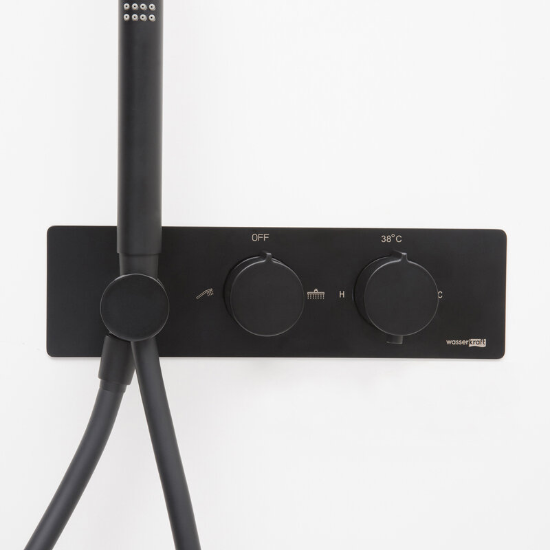 Изображение товара Смеситель термостатический скрытого монтажа WasserKRAFT Elbe, для душа, с душевым гарнитуром, черный, 7488 Thermo
