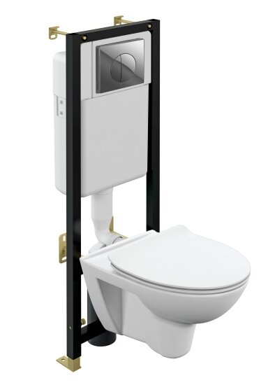Изображение товара Инсталляция Cersanit Black A64231, с  безободковым унитазом Cersanit Parva, сиденье микролифт, клавиша Leon хром