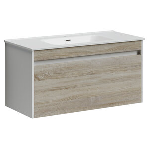 Изображение товара Тумба под раковину Sancos Smart 100, подвесная, дуб бардолино/белый глянец, SM100E