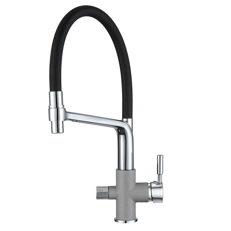 Изображение товара Смеситель Granula GR-0075 0075al, для кухонной мойки, с подключением к фильтру, гибким изливом, алюминиум