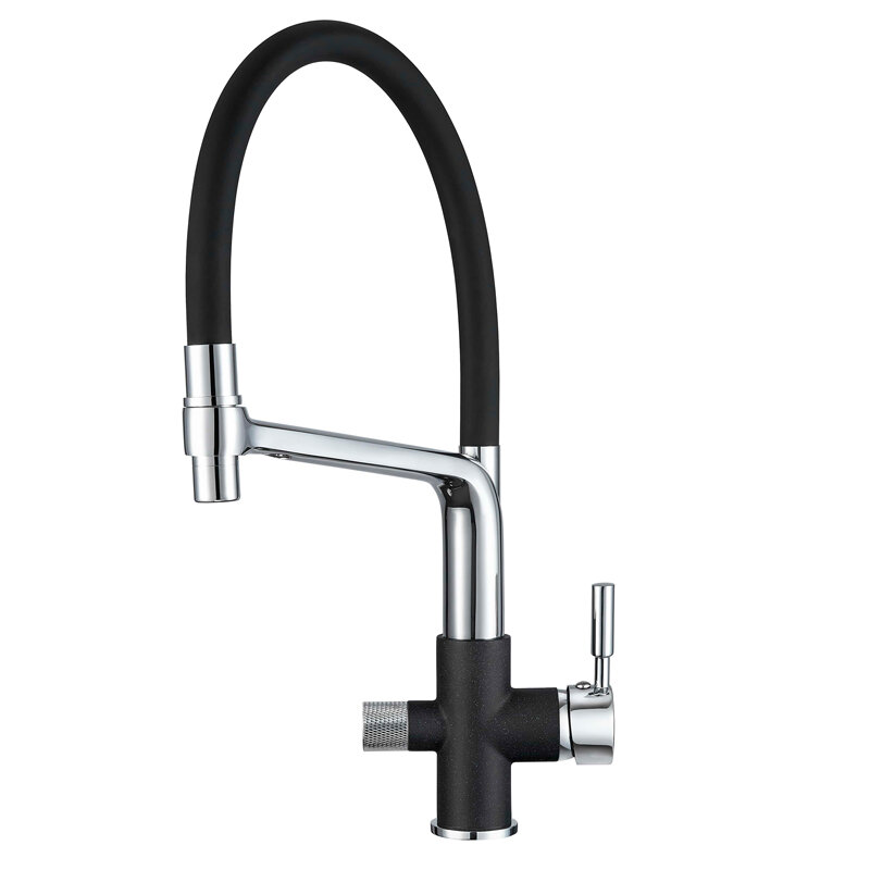 Изображение товара Смеситель Granula GR-0075 0075bl, для кухонной мойки, с подключением к фильтру, гибким изливом, черный