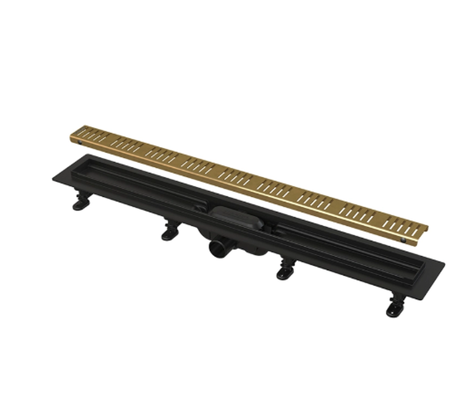 Изображение товара Дренажный канал AlcaPlast APZ10BLACK-750BRASS с латунной решеткой и опорами