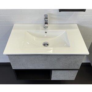 Изображение товара Тумба с раковиной Comforty Франкфурт, 75 см, подвесная, бетон светлый/черный, раковина Comforty белая, 00-00011080 (00-00011080CF)