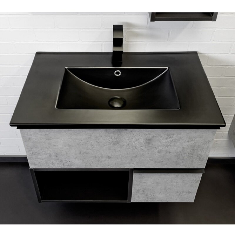 Изображение товара Тумба с раковиной Comforty Франкфурт 75 см подвесная черный бетон светлый