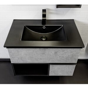 Изображение товара Тумба с раковиной Comforty Франкфурт, 75 см, подвесная, бетон светлый/черный, раковина Comforty черная, 00-00011082 (00-00011082CF)