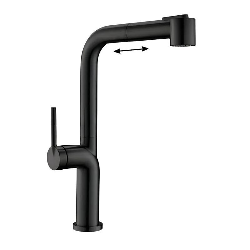 Изображение товара Смеситель для кухонной мойки BelBagno, с выдвижным изливом, черный матовый, BB-LAM60-NERO