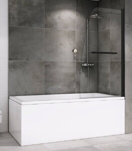 Изображение товара Шторка на ванну Abber Ewiges Wasser AG50080B, 80 х 140 см, с полотенцедержателем, стекло прозрачное, профиль черный матовый