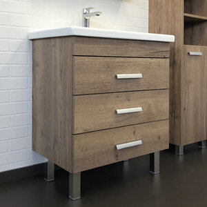 Изображение товара Тумба с раковиной Comforty Никосия 70 см напольная дуб темный с раковиной Como