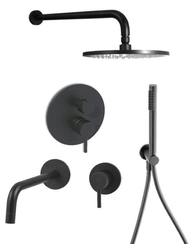 Изображение товара Душевая система Paffoni KIT LIG KITLIG018NO006 встраиваемая, со встраиваемым смесителем для раковины, с изливом, черный матовый