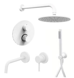 Изображение товара Комплект смесителей Paffoni KIT LIG KITLIQ018BO006 термостатический смеситель для душа, смеситель для раковины, белый матовый