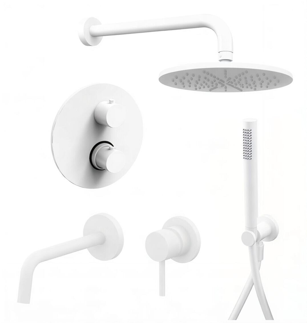 Изображение товара Комплект смесителей Paffoni KIT LIG KITLIQ018BO006 термостатический смеситель для душа, смеситель для раковины, белый матовый Изображение товара Комплект смесителей Paffoni KIT LIG KITLIQ018BO006 термостатический смеситель для душа, смеситель для раковины, белый матовый