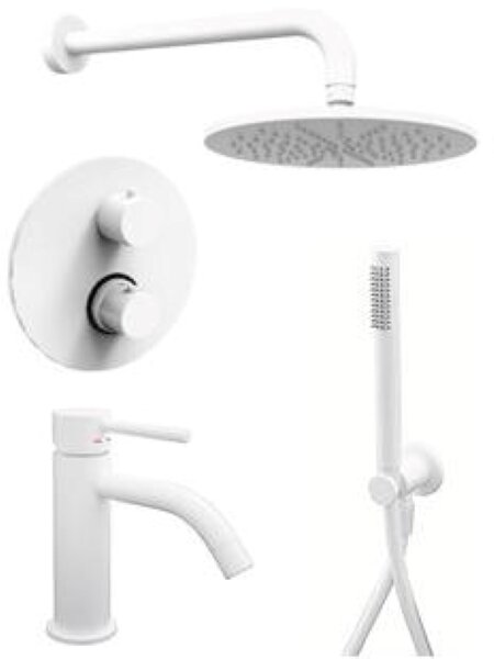 Изображение товара Душевая система Paffoni KIT LIG KITLIQ018BO071 встраиваемая, термостатическая, со смесителем для раковины, белый матовый