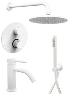 Изображение товара Душевая система Paffoni KIT LIG KITLIQ018BO071 встраиваемая, термостатическая, со смесителем для раковины, белый матовый