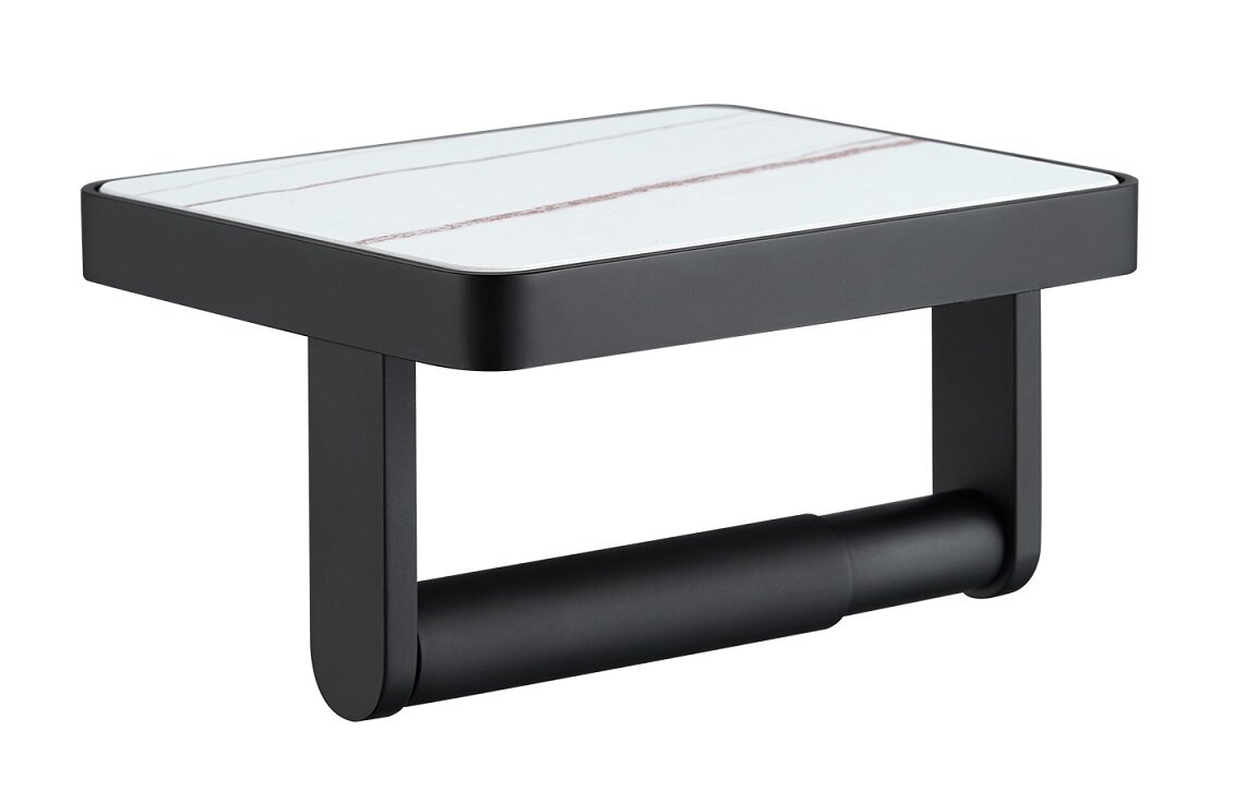 Изображение товара Держатель туалетной бумаги Iddis On-X с полкой из белого керамогранита, черный матовый