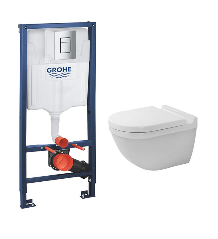 Изображение товара Инсталляция Grohe Rapid SL c безободковым унитазом Duravit Starck 3 45270900A1, крышка микролифт, клавиша хром, комплект Santehnica.ru Изображение товара Инсталляция Grohe Rapid SL c безободковым унитазом Duravit Starck 3 45270900A1, крышка микролифт, клавиша хром, комплект Santehnica.ru