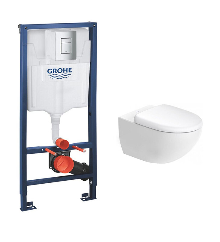 Изображение товара Инсталляция Grohe Rapid SL c безободковым унитазом Duravit Architec, крышка микролифт, клавиша хром, комплект Santehnica.ru Изображение товара Инсталляция Grohe Rapid SL c безободковым унитазом Duravit Architec, крышка микролифт, клавиша хром, комплект Santehnica.ru