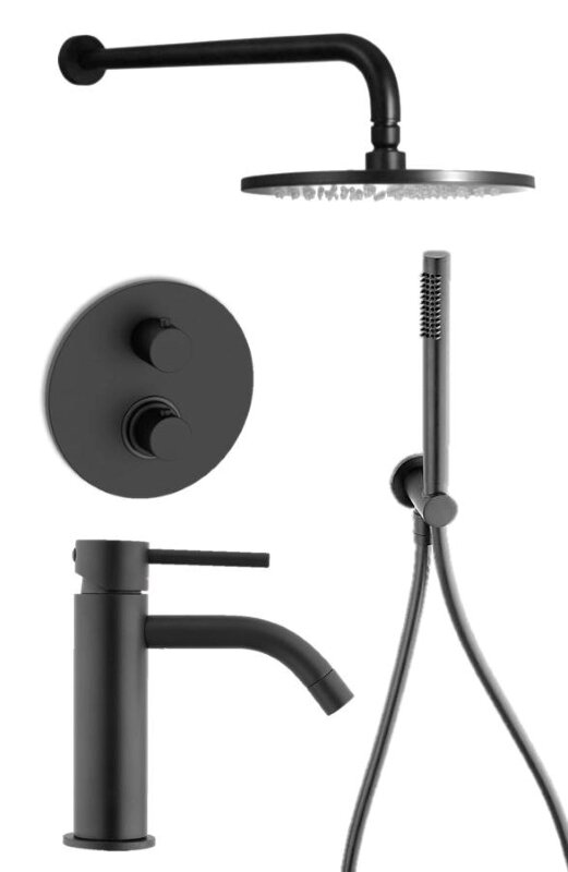 Изображение товара Душевая система Paffoni KIT LIG KITLIQ018NO071 встраиваемая, термостатическая, со смесителем для раковины, черный матовый