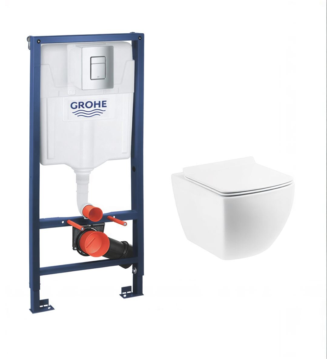 Изображение товара Инсталляция Grohe Rapid SL c безободковым унитазом BelBagno Carina BB514CHR, крышка микролифт, клавиша хром, комплект Santehnica.ru