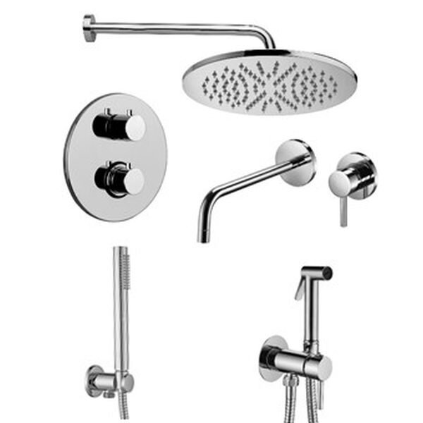 Изображение товара Комплект смесителей Paffoni KIT LIG KITZLIQ018CR006 термостатический для душа, с гигиеническим душем, со встраиваемым смесителем для раковины, хром