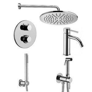 Изображение товара Душевая система Paffoni KIT LIG KITZLIQ018CR071 встраиваемая, термостатическая, с гигиеническим душем, со смесителем для раковины, хром