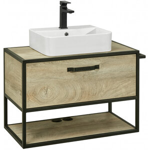 Изображение товара Тумба с раковиной Акватон Лофт Фабрик 80 см подвесная, раковина квадратная, дуб эндгрейн, 1A2424K2LTDU0