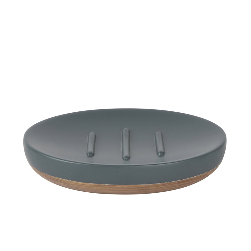 Изображение товара Мыльница WasserKRAFT Lopau темно-серая/дерево, K-3329, настольная