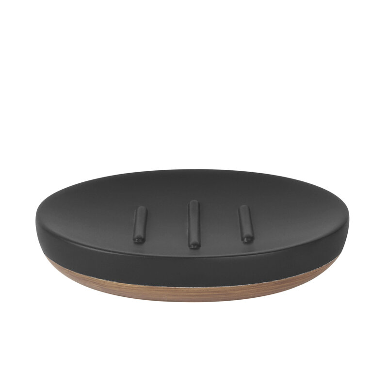 Изображение товара Мыльница WasserKRAFT Vils черный матовый с элементами из дерева для ванной комнаты